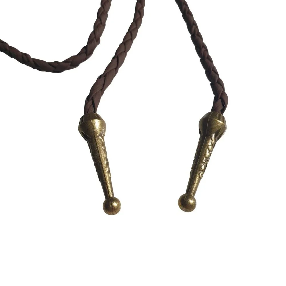 Bolo Braided Brown Necklace Men Women Sherriff Badge Pendant Western 40 In Gift - Picture 3 of 5